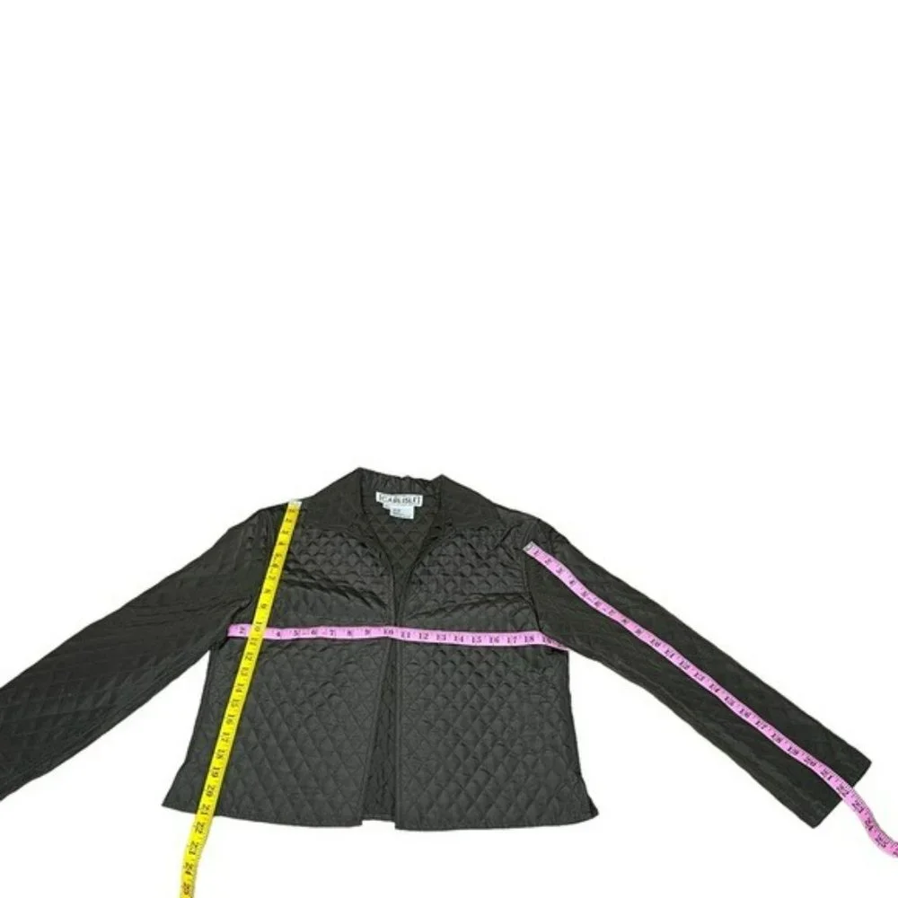 Carlisle Olive Green Silk Wool Lightweight Quilt Open Jacket Blazer Size 2 - Picture 8 of 9